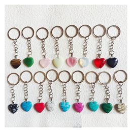 Porte-clés Mini Amour Coeur Pierre Cercle Chaînes Charmes Porte-clés Guérison Cristal Porte-clés Pour Femmes Hommes Drop Delivery Bijoux Dhgarden Dhpfh