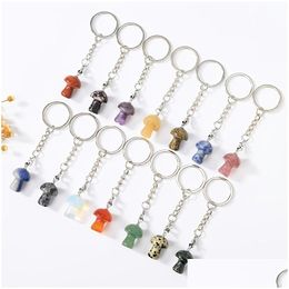 Key Rings Mini Mushroom Stone Stone Lobster Clip Clasp -ketens Gewerkte Charms Keychains Haling Crystal Keyrings for Women Me Dhgarden Dh0ek