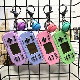 Key Rings Mini Portable Retro Game Console Keychain Schoolbag Hanger Tetris Game Console Keychain Handheld Game Puzzle Cute Toys G230210