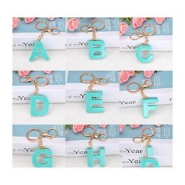 Porte-clés Alphabet Vert Menthe Az Porte-clés Lettre Anglaise Porte-clés Glitter Solide Couleur Résine Artisanat Miroir De Voiture Sac À Main Charms Bijoux Dh2Uh