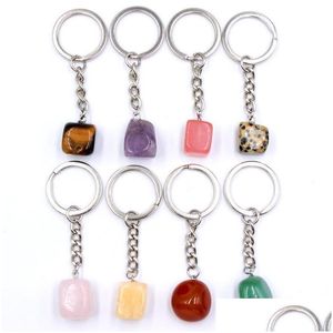 Porte-clés Mix Irregar Cubic Natural Crytal Stone Keychains Sier Couleur Healing Crystal Car Decor Keyrings Keyholder For Women Dhgarden Dhxfm