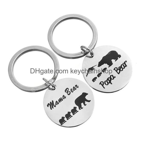 Porte-clés Mère Fils Papa Mama Bear Bague En Acier Inoxydable Motif Animal Porte-clés Porte-clés Bijoux De Mode Drop Livraison Dhsqs