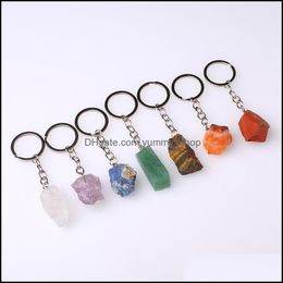 Porte-clés Minerai Naturel Chaîne Anneau Gemme Quartz Fluorite Citrine Lapis Lazi Améthyste Irregar Pierre Pendentifs Porte-clés Keychian Diy Bijoux Dhrmn