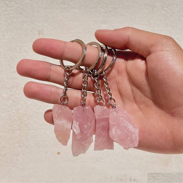 Porte-clés Chaîne De Minerai Naturel Anneau Gem Quartz Citrine Améthyste Irregar Pierre Porte-clés Keychian Fabrication De Bijoux À Faire Soi-même Accessoire Drop Delive Dhsko