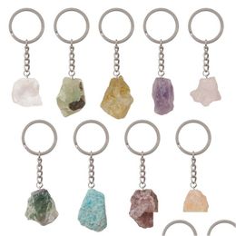 Key Rings Natural Original Stone Crystal Sier Plated Keychains For Women Men Men Fashion Party Club Decor Sieraden 1206 B3 Drop Delivery Otzgh