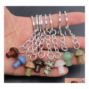 Porte-clés Pierre Naturelle Chaîne Anneau Champignon Pendentif Mignon Mini Statue Charmes Artisanat Avec Boucle Bracelets Porte-clés Bijoux Accessoires Dhqzs