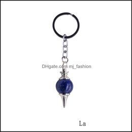 Key Rings Natural Stone Crystal Ball Pendum Keten Accessoires Keychain Turquoise Lapis Lazi voor vrouwen Spring Bag Charm Drop levering DHZ1A