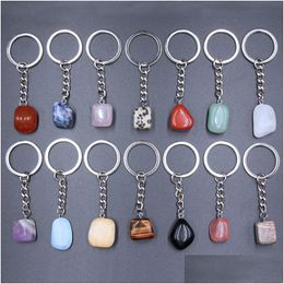 Llaveros Piedra natural Cristal Cuarzos Llavero Mujeres Hombres Bolso Hangle Car Holder Mineral Keyring Joyería Drop Delivery Dhf05