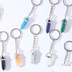 Key Rings Natural Stone Hexagonal Prism Keychains Haling Blue Rose Crystal Car Decor Keyholder For Women Men Drop levering J Dhgarden DHQEW