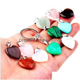 Key Rings Natural Stone Quartz Hartvorm Hangers voor vrouwen Girls Gift Fashion sieraden Accessoires Drop Delivery Dhwft Dhwft