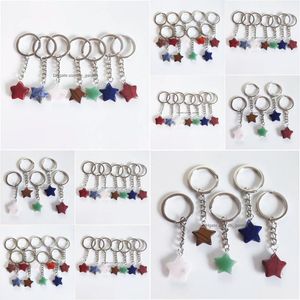 Key Rings Natural Stone Star Keychains Haling Pink Crystal Car Decor Chain Keyholder For Women Men Drop Delivery Sieraden Dhgarden Dhljy
