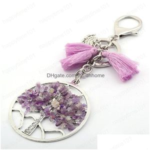 Key Rings Natural Stone Tree of Life Keyring Owl Keychain Tassel Charms Accessoires Designer Mode Sieraden Drop Ship Delivery DHV8D