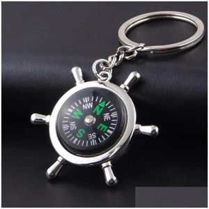 Key Rings Nautical Helm Compass Keychain voor autoketens Legering Hang Charms Groothandel Creatieve mtifunctie C3 Drop del Dhgse