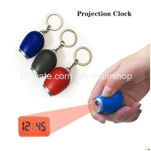 Porte-clés Nouvelle Projection Créative Horloge Électronique Led Numérique Mini Lampe De Poche Portable Porte-clés Montre Drop Delivery Bijoux Dhur8