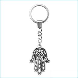 Porte-clés Nouveau porte-clés 36x25mm oeil Hamsa paume Protection pendentifs bricolage hommes voiture porte-clés porte-anneau porte-clés souvenir bijoux cadeau C3 Dh6Js