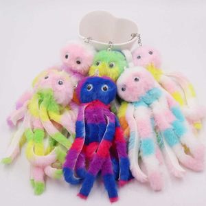 Belangrijkste ringen nieuw aangekomen lange tassel schattige gekleurde octopus sleutelhanger dames donzige kunstmatige konijn furcar sleutelhanger pocket hanger G230526