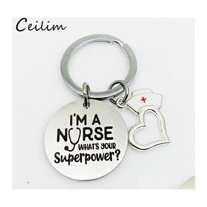 Key Rings Nurse Cap roestvrij staal sleutelhanger gegraveerd Ik ben een sleutelhanger hartketens charm liefde geneeskunde schoolstudenten geschenken drop del otx4o