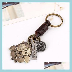 Sleutelringen uil sleutelring retro letter tag sleutelhanger mode sieraden tas hangen charm cadeau drop levering dh34x