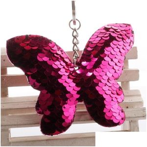 Sleutelringen Paillette Paillet Butterfly Animal Pendant Keychain Holder Bag hangen mode sieraden drop levering Dh84G