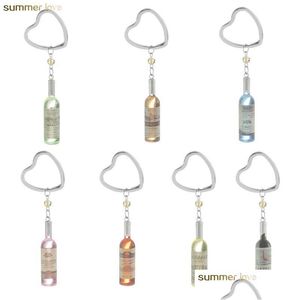 Porte-clés Personnalité Design Résine Bouteille de bière Boisson Porte-clés Sac de téléphone portable Pendentif Coeur Bague Petit Simation Bijoux Drop Del Dhdj1