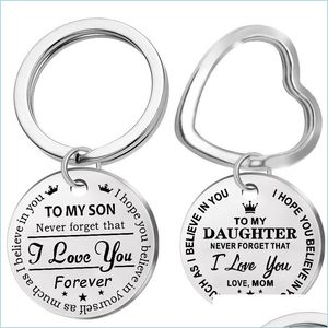 Porte-clés personnalisé à mon fils en acier inoxydable porte-clés gravé fille amour maman porte-clés coeur chaînes pendentif charme goutte livrer Dhgzk