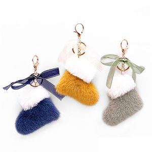 Key ringen pluche kerstlaarzen sleutelhanger schattige boogtas hanger autoketting ring cadeau oortelefoon portemonnee accessoires drop levering sieraden dhqor