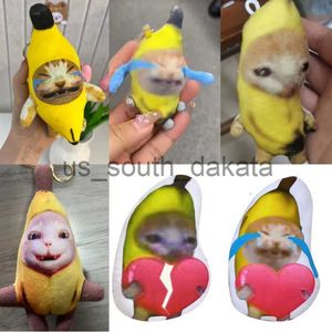 Porte-clés en peluche 17CM 1/2 pièces Kaii banane chat pendentif en peluche mignon qui pleure chat banane drôle porte-clés sac de voiture pendentif porte-clés cadeaux à camarade de classe 230817 x0914