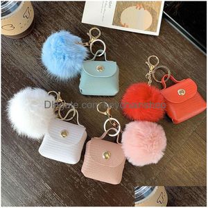 Porte-clés Pompon Sac En Cuir Porte-clés Porte-Monnaie Chaînes Titulaires Mode Pu Pochettes Pendentif Porte-clés Bibelots Femmes Mignonnes Pom Ball C Dhh5I