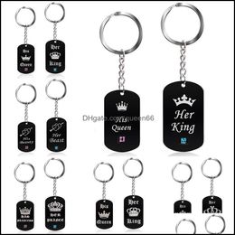 Belangrijkste ringen mooie ketens Ring For Women Men Lovers Haar Koning zijn koningin kroonpaar Keychain Black metal kristal drop dhoeld Dhoel