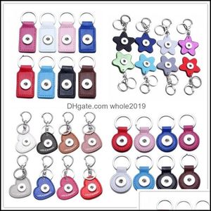 Porte-clés en cuir PU coeur étoile porte-clés Noosa morceaux 18mm boutons-pression chaînes clés anneau bijoux livraison directe Dhqha