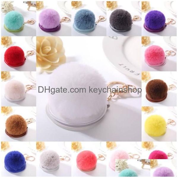 Llaveros PU Espejo Llavero Conejo Bola de imitación Llavero Súper Notable Mini Fobs plegables Piel Peluche Pompones Gota Entrega Joyería Dhuyh