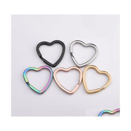 Key Rings Rainbow Heart Gold Sier Color Keychains Metal Chain Ring Split Sluiting Unisex Keyring Keyfob Holder Accessoires Diy Drop levering J DHA7Q