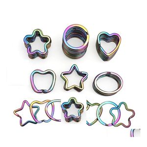 Porte-clés Rainbow Heart Star Apple Porte-clés Chaîne en métal Bague Split Unisexe Porte-clés Porte-clés Accessoires DIY Drop Livraison Jewelr Dho3V
