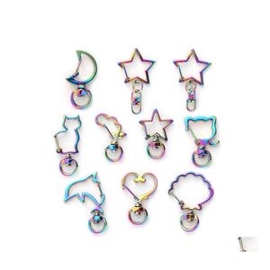 Key Rings Rainbow Star Heart Cloud Rabbit Moon Flower Keychains Metal Chain Ring Ring Unisex Keyring Holder Accessoires Drop levering Jood Dhgw3