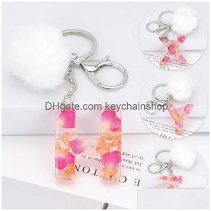 Sleutelhangers Echte Gedroogde Bloem Letter Sleutelhangers Alfabet Hars Hanger Kettingen Leuke Pompom Autosleutelhanger Houder Charms Kerstcadeaus Drop Dhgym