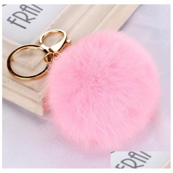 Porte-clés véritable boule de fourrure de lapin charmes porte-clés doux belles chaînes en métal doré Poms peluche porte-clés voiture porte-clés sac boucles d'oreilles accessoires Dhrhw