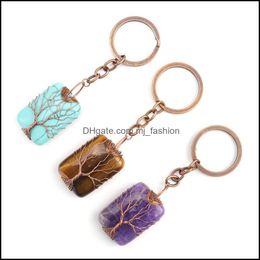 Porte-clés rétro fait à la main arbre de vie rec pierre naturelle guérison cristal quartz porte-clés chaîne rin m mjfashion dhwhc