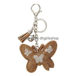 Key Rings Rhinestone Butterfly Veet Charm Hanger Fringe Car Tassel Bag Keychains Romantic Dazzling 80x65mm Drop Delivery Sieraden DHHIC