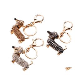 Sleutelringen Rhinestone Crystal Dog Dachshund Keychain Bag Charm Hanger Keys kettinghouder Ring sieraden voor vrouwen meisje cadeau 10 e3 drop d dhrmj