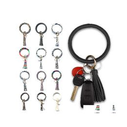 Porte-clés Rond Cercle Anneau En Cuir Pu Bracelet Porte-clés Bracelets Bracelet Gland Pendentif Clés Chaînes Filles Mode Bracelet Dhs Drop Dhh4W