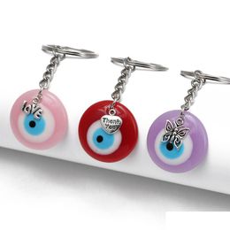 Porte-clés Rond Turc Evil Eye Porte-clés Chanceux Résine Bleu Rose Rouge Étoile Coeur Charme Chaîne Porte-clés Pour Hommes Femmes Voiture Pendan Dhgarden Dhtfy