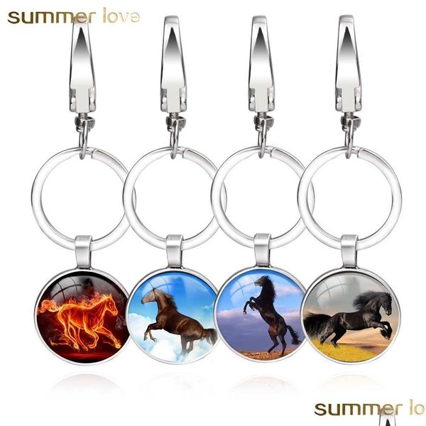 Porte-clés Vente 9227mm Alliage rond Classe Cheval Temps Porte-clés Bijoux Bohème Fantaisie Animal Couple Porte-clés Cadeaux pour Wome Dhgarden Dhqc1