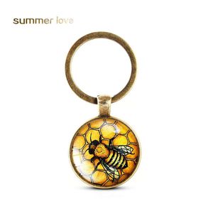 Llaveros Venta de llavero de cristal Único lindo abejas Titular Hecho a mano Patrón de animal Llavero para mujeres Niñas Joyería personalizada Regalo Otbc5