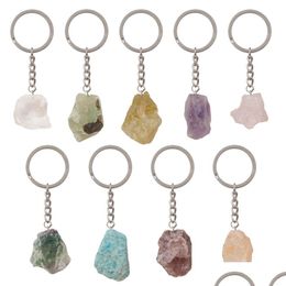 Porte-clés Vente Naturel Gemstone Pendentif Porte-clés Hommes Femmes Chanceux 25-30mm Jade Quartz Améthyste Voiture Porte-clés Bijoux Drop Livraison Dhmbv