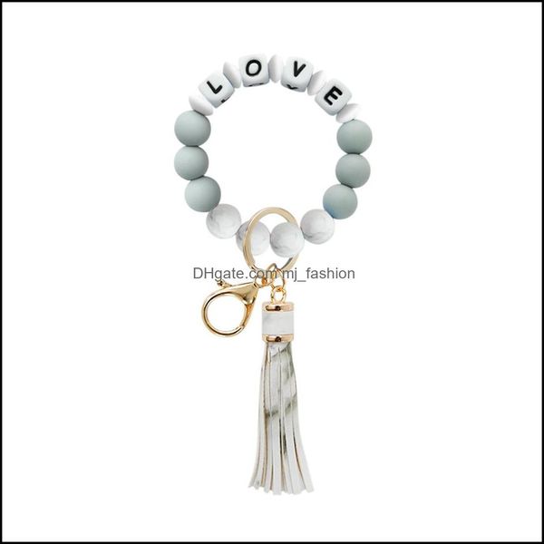 Porte-clés Sile Love Beads Tassel Charm Bracelet Porte-clés Wrap Wristband Keychain Hangs Fashion Jewelry Drop Delivery Dh1Rj