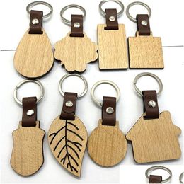 Sleutelhangers Eenvoudige Stijl Houten Sleutelhanger Mannen Personaliseren Diy Blank Mti Vormige Hanger Lederen Kay Ketting Handgemaakte Sieraden Geschenken Drop Del Dhha8