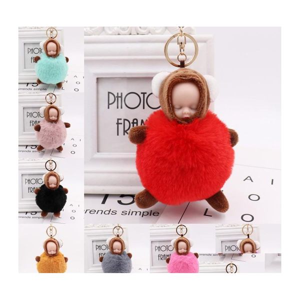 Llaveros Slee Baby Doll Joyas para mujeres Moda Fluffy Pompom Coche Llaveros Faux Rabbit Fur Ball Bag Keyring Drop Delivery Dh50O