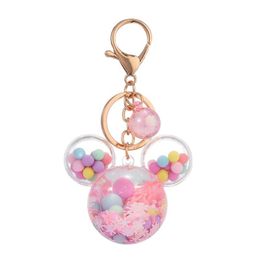 Llaveros Copo de nieve Cabeza de ratón Llavero Anillos Lindo Micky Quicksand Colgante Llavero Titular Moda Mujeres Bolsa Creativa Encantos Regalos Ca DH89X