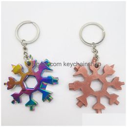 Sleutelringen Sneeuwvlok Wrench Car Keychains 18 in 1 bierflesopener metalen hanger Keys kettinghouder