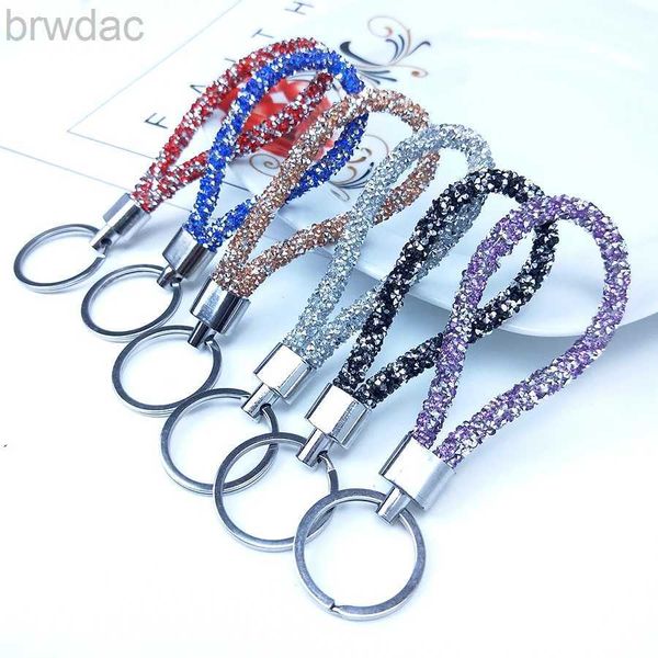 Anneaux clés étincelants couleurs de bonbons colorés Crystal Pu Leather Corde Keychain Femmes Men Girl Sac de voiture Kead ACCESSOIRES DES ACCESSOIRES DES CADEAUX 240412